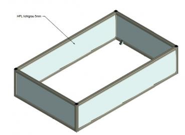 Aufbau_Scooter_Bausatz;Ausführung: Aufbau aus Profil 5 20x20,Verbindungen mit Standardverbindern,Flächenelemente 5mm HPL-Platte lichtgrau